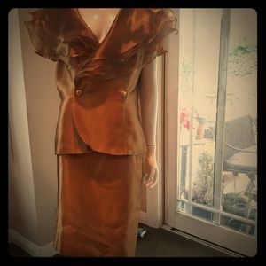 Skirt blouse set in metallic gold